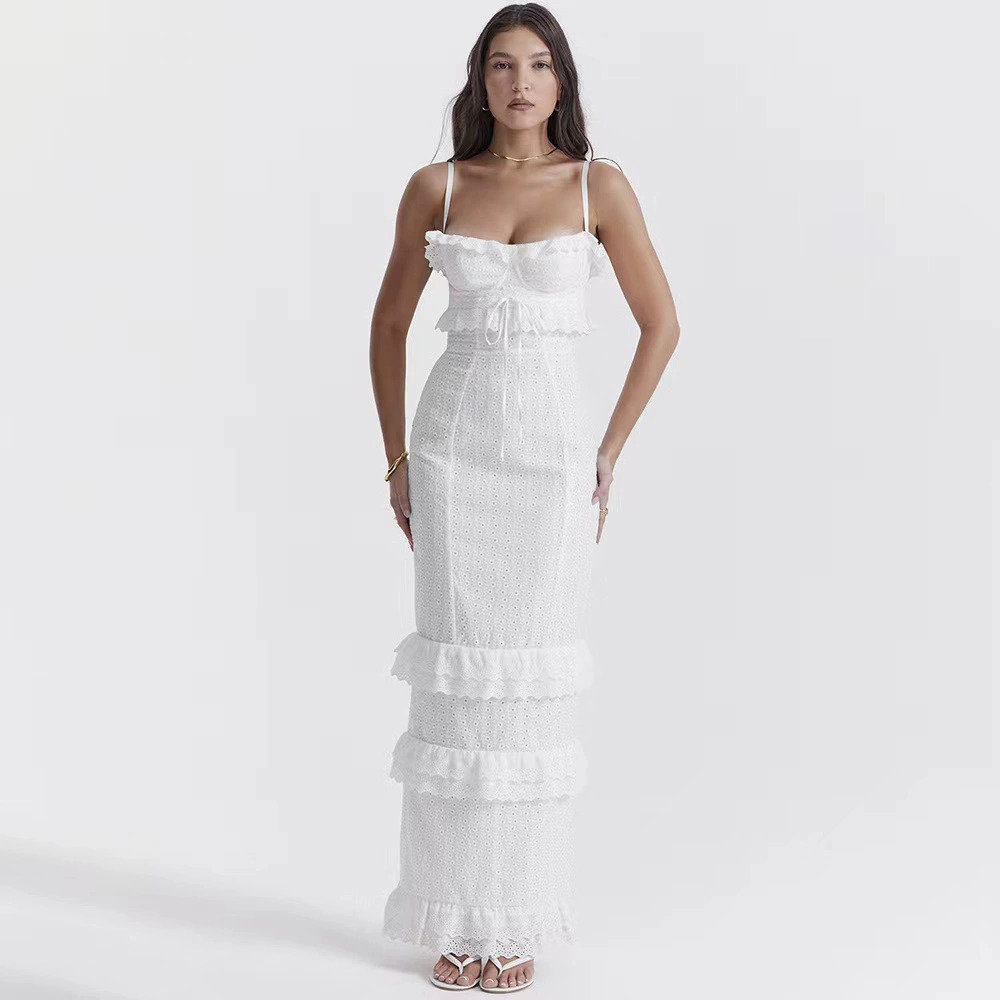 Zara White Crochet Spaghetti Strap Maxi Dress Slim Fit